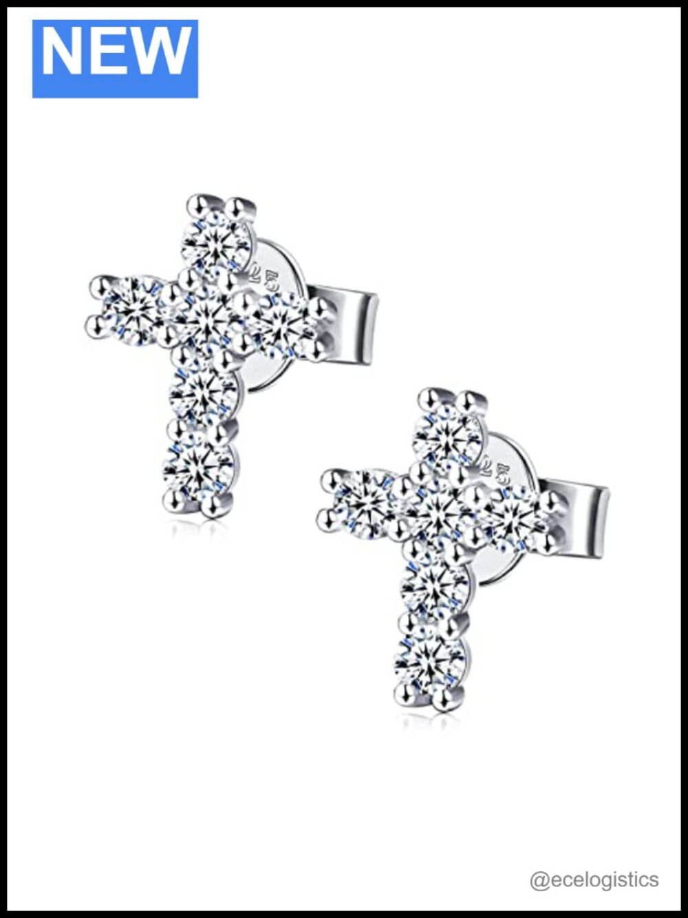 Moissanite Stud Earrings 925 Sterling Silver White Gold Plated Cross Earrings